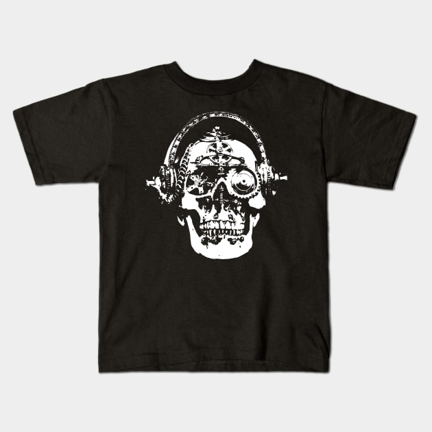 SteamPunk Skull - Headphones Kids T-Shirt by Vector Deluxe